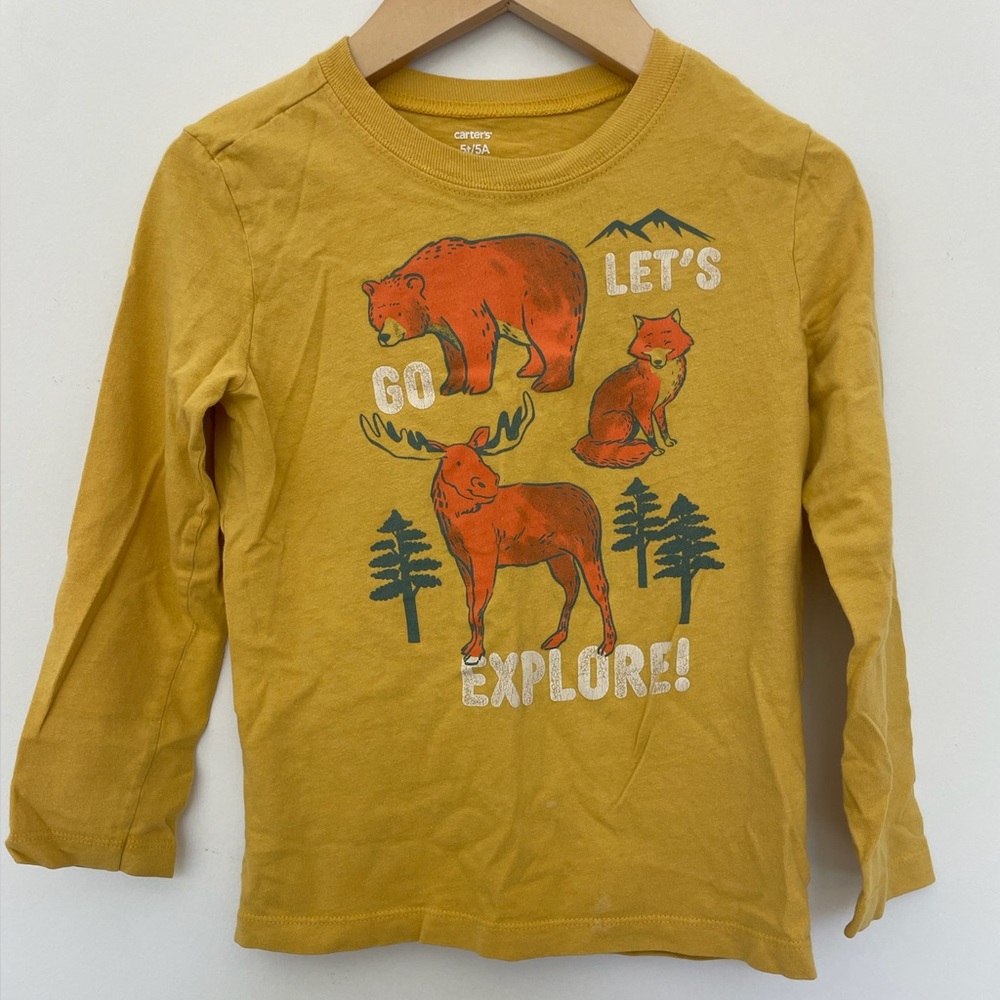 Carter's Yellow Long Sleeve Tee with Woodland Graphics